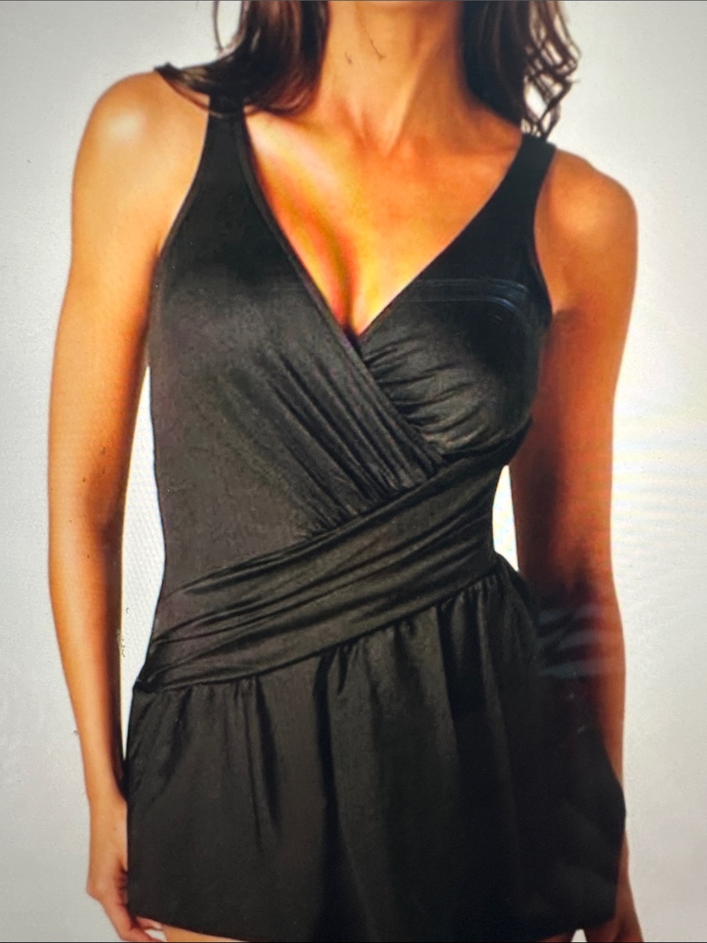 Miraclesuit Black Faux-Wrap V-Neck One-Piece Swimdress